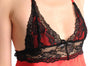 Red Satin Babydoll With Black Lace Top & Matching Brief Set