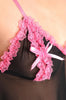 Black With Pink Lace Riffles Satin Bows & Matching Brief Set