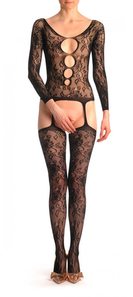 Floral Lace Suspender With Quarter Sleeves & Line on Holes