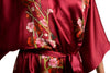 Burgundy With Sakura Bloom Luxurious Silk Dressing Gown (Robe)