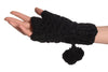 Black Knitted Fingerless Mittens With Pompons