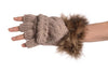 Knitted Beige Grey Fingerless Flip Gloves With Faux Fur