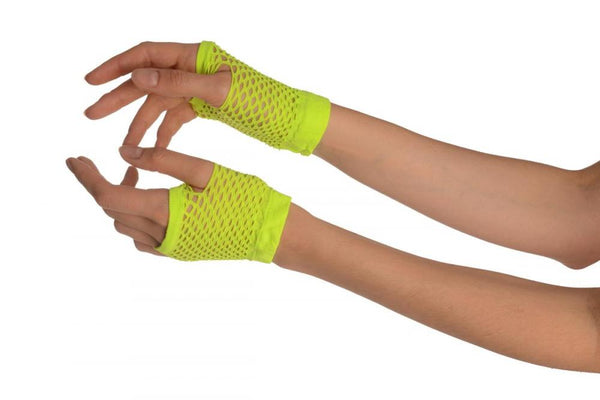 Neon Green Short Fishnet Fingerless Party Gloves