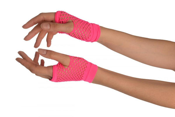 Neon Pink Fishnet Fingerless Party Gloves