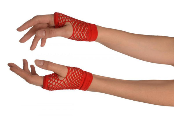 Red Fishnet Fingerless Party Gloves