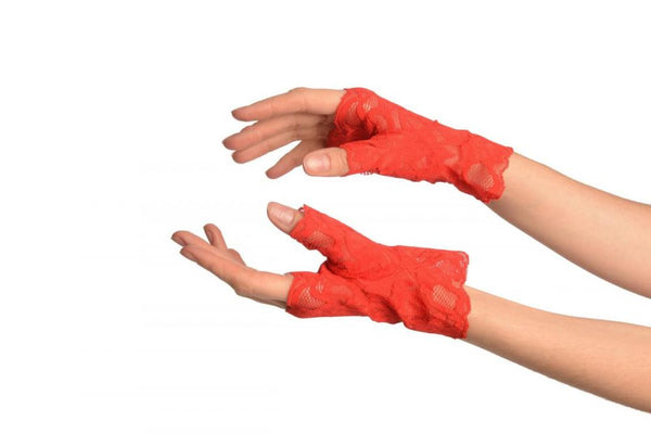 Red Pink Lace All Over Fingerless Gloves