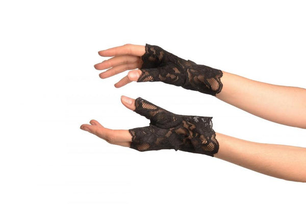 Black Pink Lace All Over Fingerless Gloves