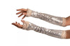 Silver Sequin Elbow Party Gloves With Lace