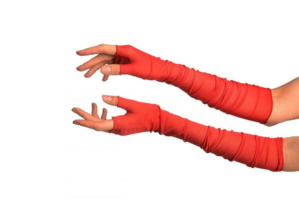 Red Fine Mesh Ballet/Dance Elbow Fingerless Gloves