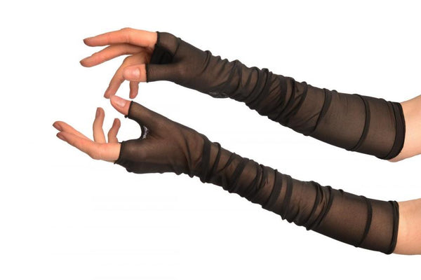 Black Fine Mesh Ballet/Dance Elbow Fingerless Gloves
