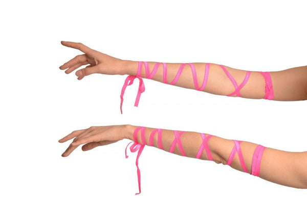 Pink Elasticated Satin Ribbon Arm Wraps (Gloves)