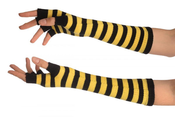 Yellow & Black Stripes Fingerless Gloves