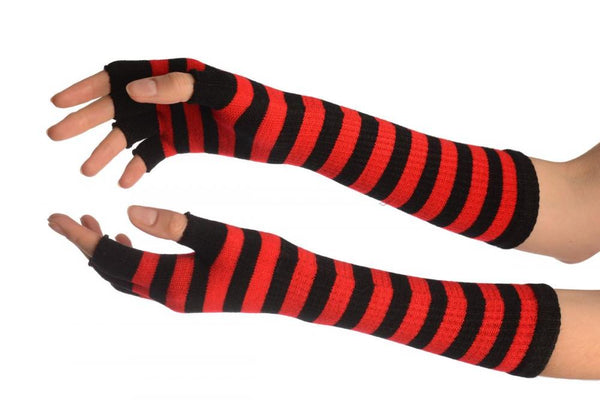 Red & Black Stripes Fingerless Gloves