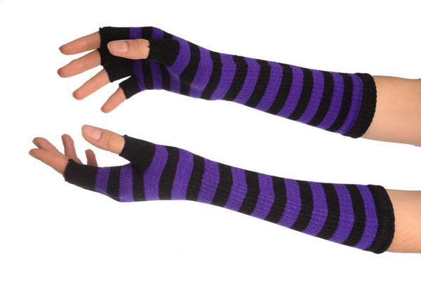 Purple & Black Stripes Fingerless Gloves