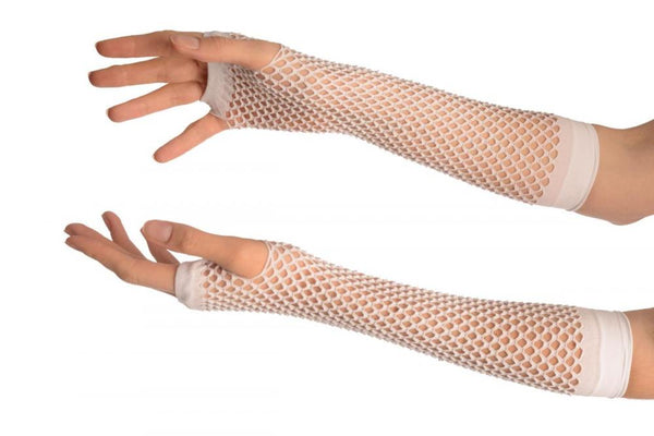 White Fishnet Mesh Net Fingerless Party Gloves
