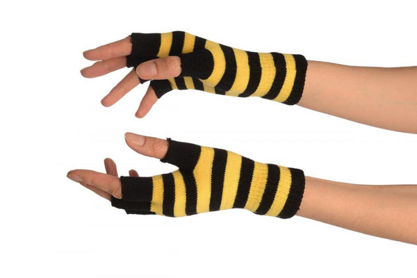 Yellow & Black Stripes Short Fingerless Gloves