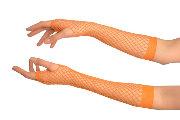 Orange Fishnet Fingerless Party Gloves
