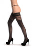 Black With 3 Floral Mesh Stripes And Silicon Lace 40 Den