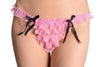 Baby Pink Mesh With Black Bows Frilly Thong
