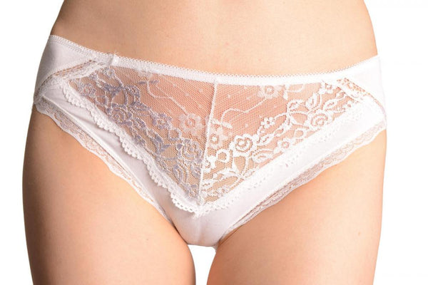 Cotton With Cut In Lace Panel White High Leg Brazilian