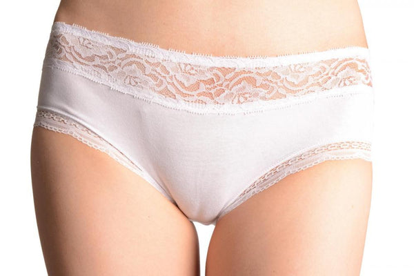 Soft Cotton With Lace Top Strip White High Leg Brazilian