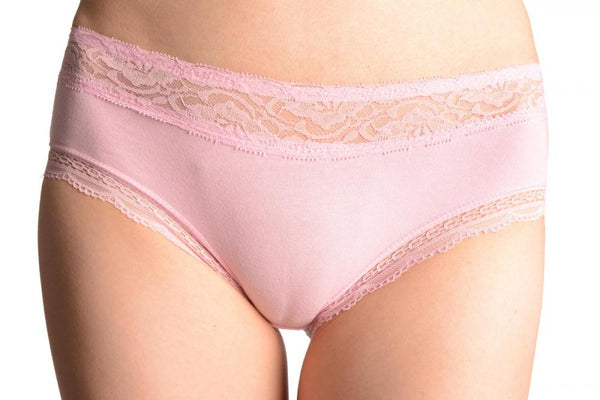 Soft Cotton With Lace Top Strip Pink High Leg Brazilian