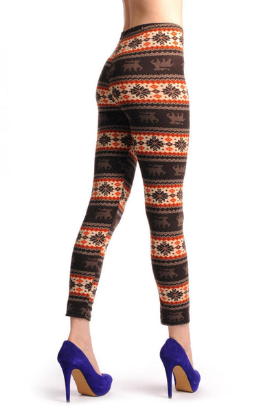 Beige Orange & Brown With Reindeers Aztec Jacquard Knit Print