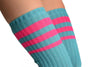 Blue With Pink Referee Stripes Stirrup Dance/Ballet Leg Warmers