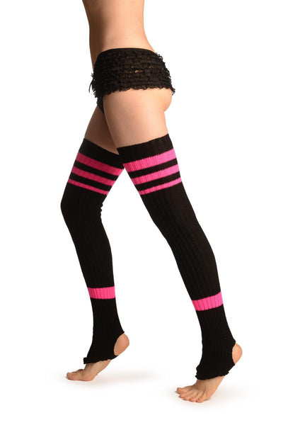 Black With Pink Referee Stripes Stirrup Dance/Ballet Leg Warmers