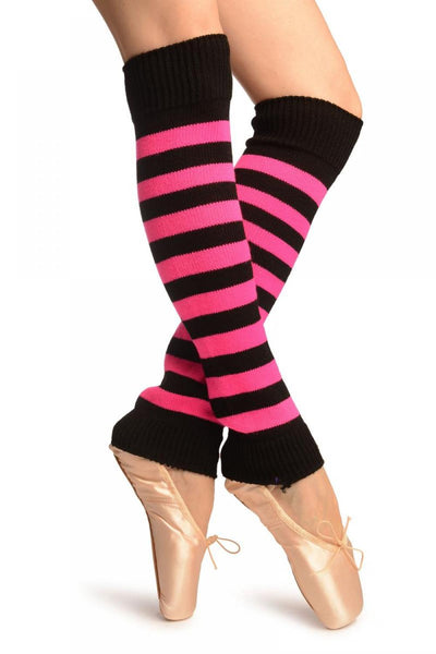 Neon Pink & Black Stripes Dance/Ballet Leg Warmers