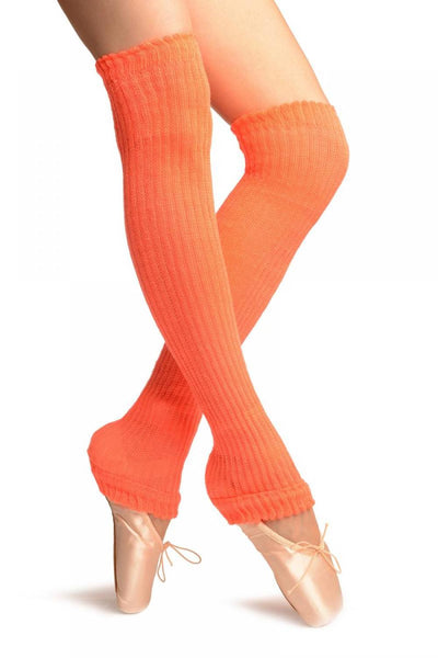Neon Orange Double Rib Stitch Dance/Ballet Leg Warmers
