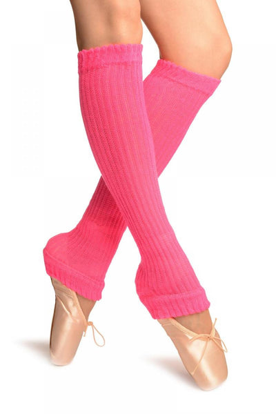 Neon Pink Double Rib Stitch Dance/Ballet Leg Warmers