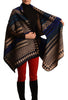 Beige, Blue & Teal Blue Aztec On Black Blanket Wrap (Poncho)