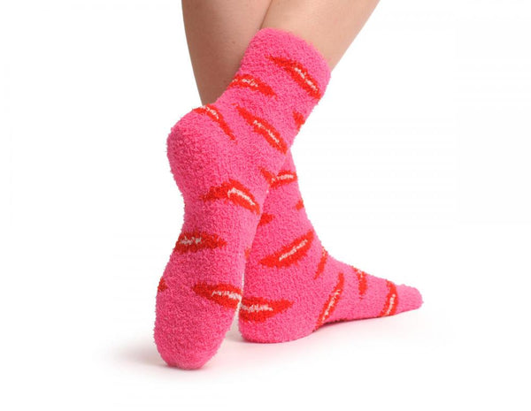 Pink With Red Lips Luxury Soft Feather Touch Bed Lounge Socks
