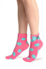 Large Polka Dot With Flip Bow & Kitty Bright Pink Ankle High Cocks