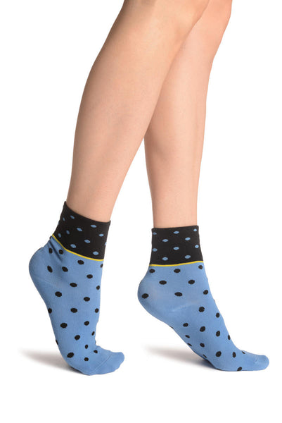 Small Polka Dot On Blue With Black Top Ankle High Socks
