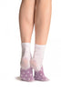 White With Wide Lilac Dotted Stripe Ankle High Socks