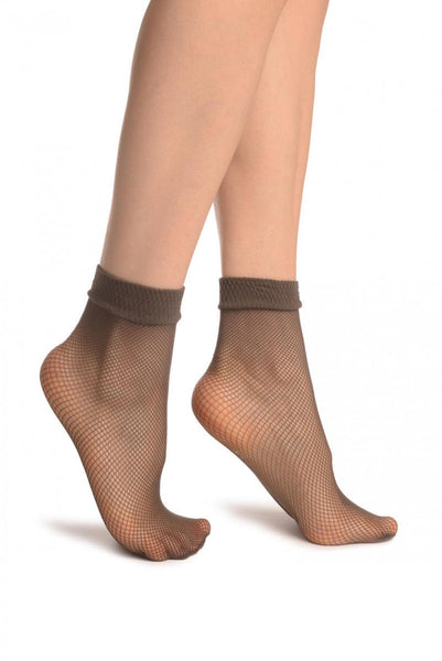 Grey Fishnet Ankle High Socks