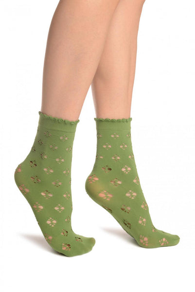 Green Viola Lace Ankle High Socks