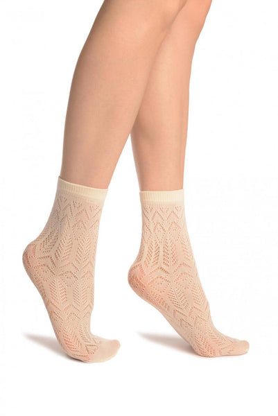 Cream Geometrical Crochet Lace Ankle High Socks