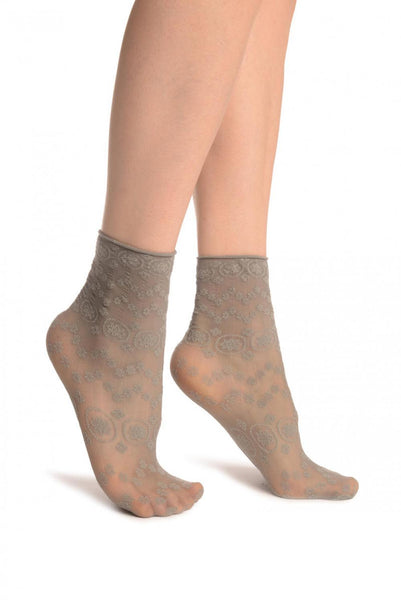 Grey Water Lilly With Comfortable Top Ankle High Socks