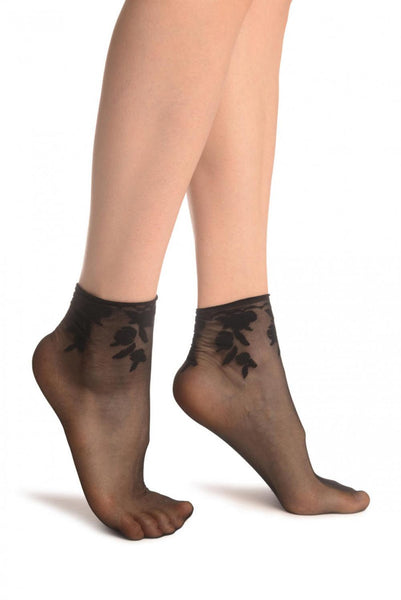 Black Chrysanthemum Flowers With Comfortable Top Ankle High Sock