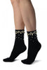 Black With Pearls and Silver Beads Ankle High Socks