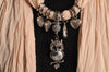 Beige Jewellery Scarf With Owl Pendant & Beads