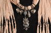 Beige Jewellery Scarf With Owl Pendant & Beads