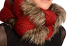 Dark Red Pink Knitted Plait Style Snood With Faux Fur