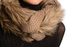 Mocha Knitted Plait Style Snood With Faux Fur