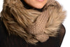 Mocha Knitted Plait Style Snood With Faux Fur