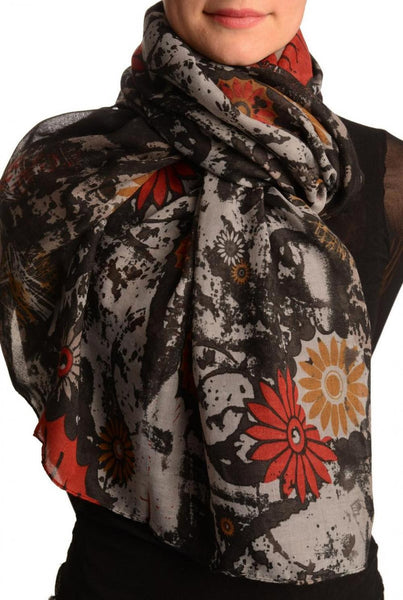 Black With Large Rustic Daisy Scarf