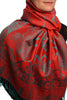 Moroccan Rose On Red Pashmina With Tassels